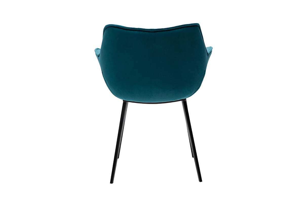 Chaise design en tissu velours bleu p�trole et m�tal noir VOLO