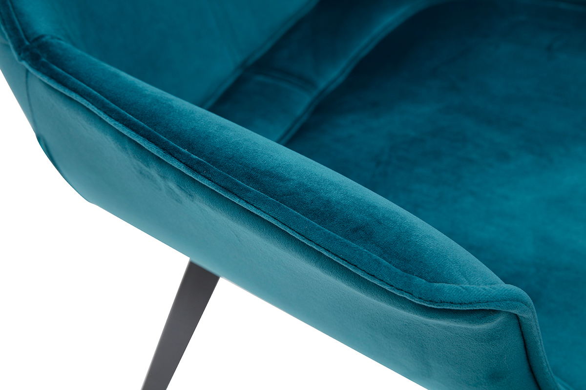 Chaise design en tissu velours bleu p�trole et m�tal noir VOLO