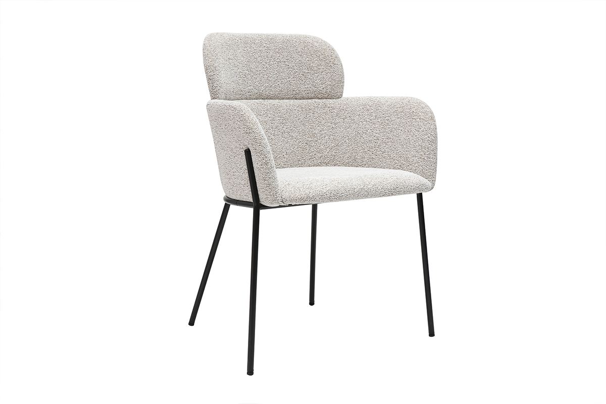 Chaise beige effet velours avec pieds en m�tal noir, mod�le TULUM
