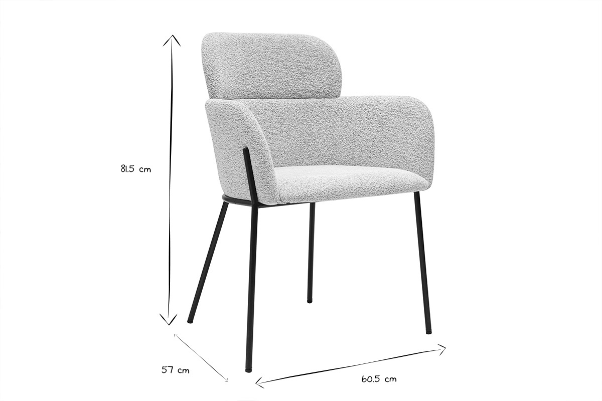 Chaise TULUM design en tissu effet velours beige avec pieds en m�tal noir, dimensions L60.5 x P57 x H81.5 cm.