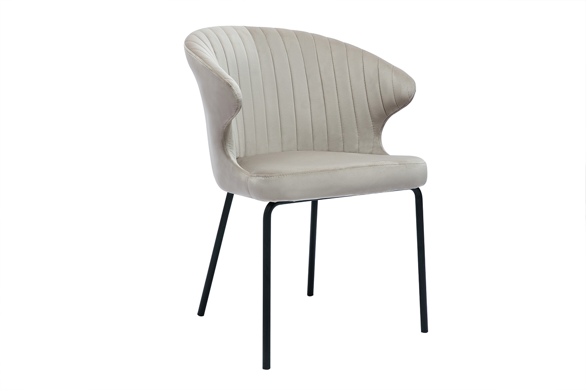 Chaise design en tissu velours gaufr� taupe et m�tal noir REQUIEM