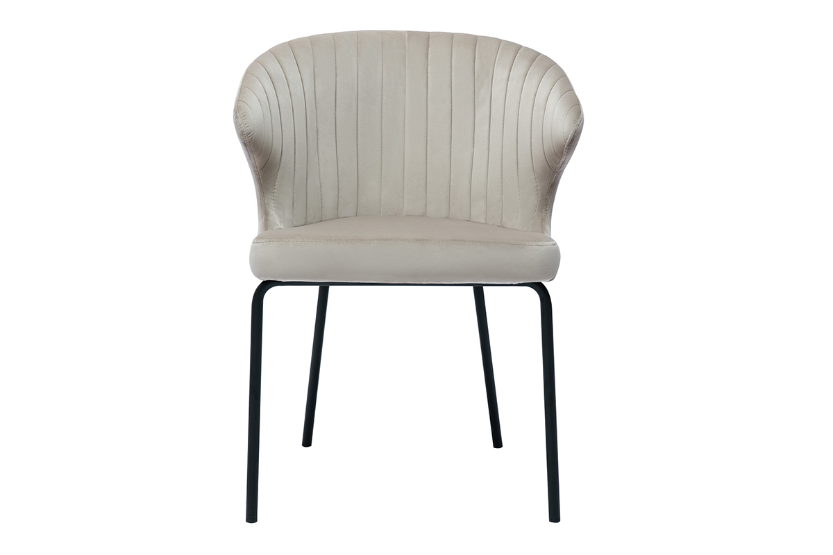 Chaise design en tissu velours gaufr� taupe et m�tal noir REQUIEM