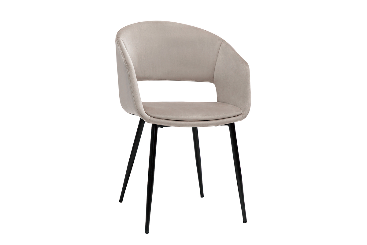 Chaise design en tissu velours taupe et m�tal noir PRISMA