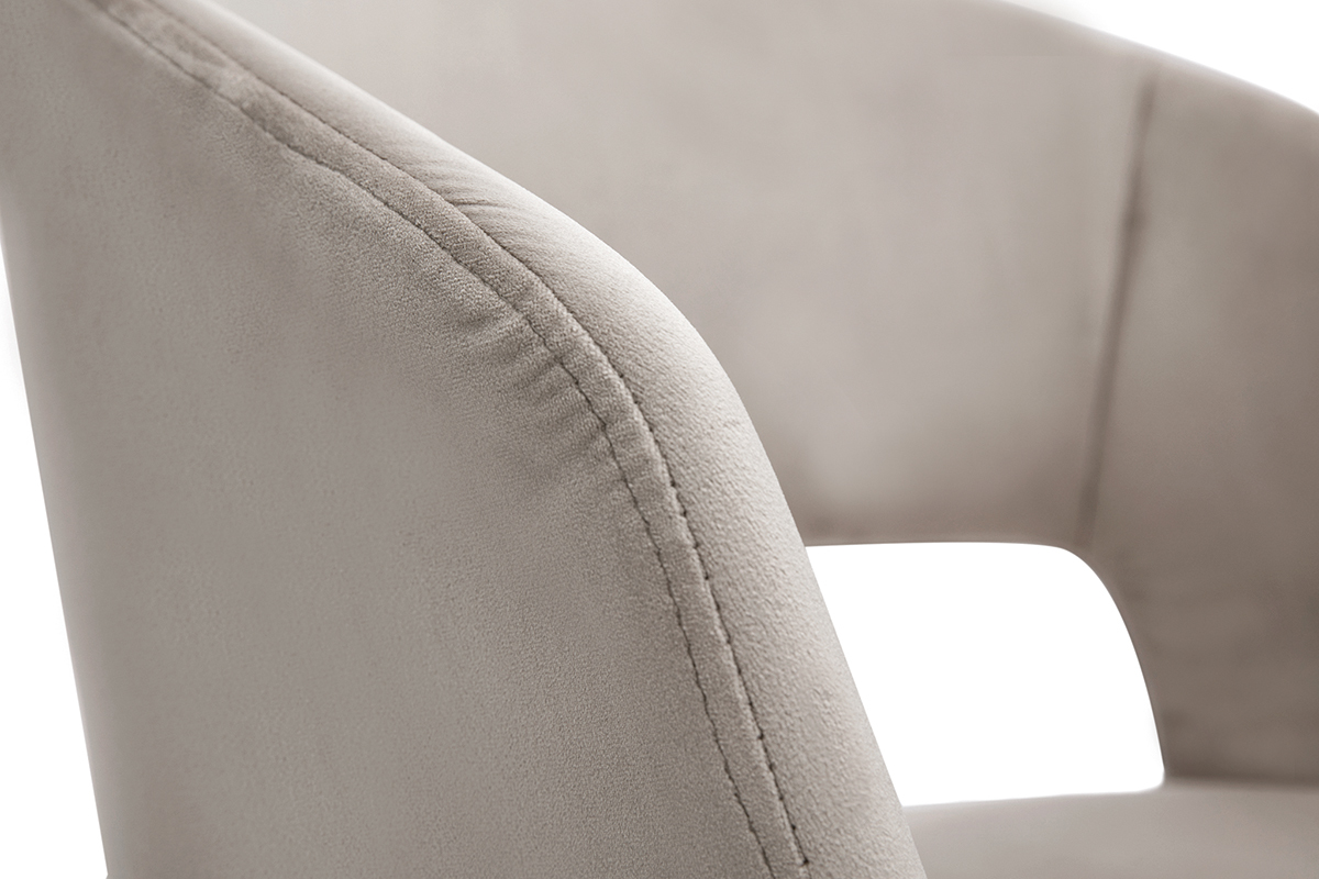 Chaise design en tissu velours taupe et m�tal noir PRISMA