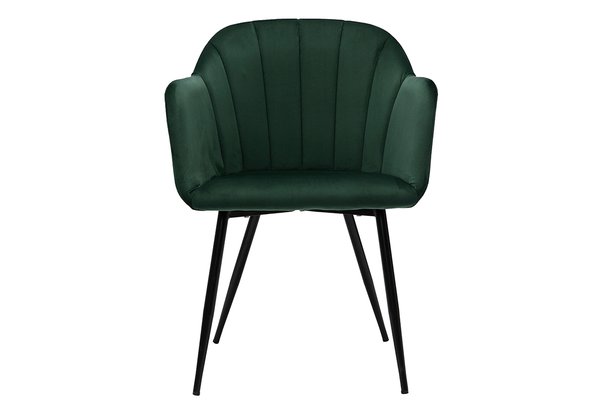 Chaise design en tissu velours vert fonc� et m�tal noir MILLY