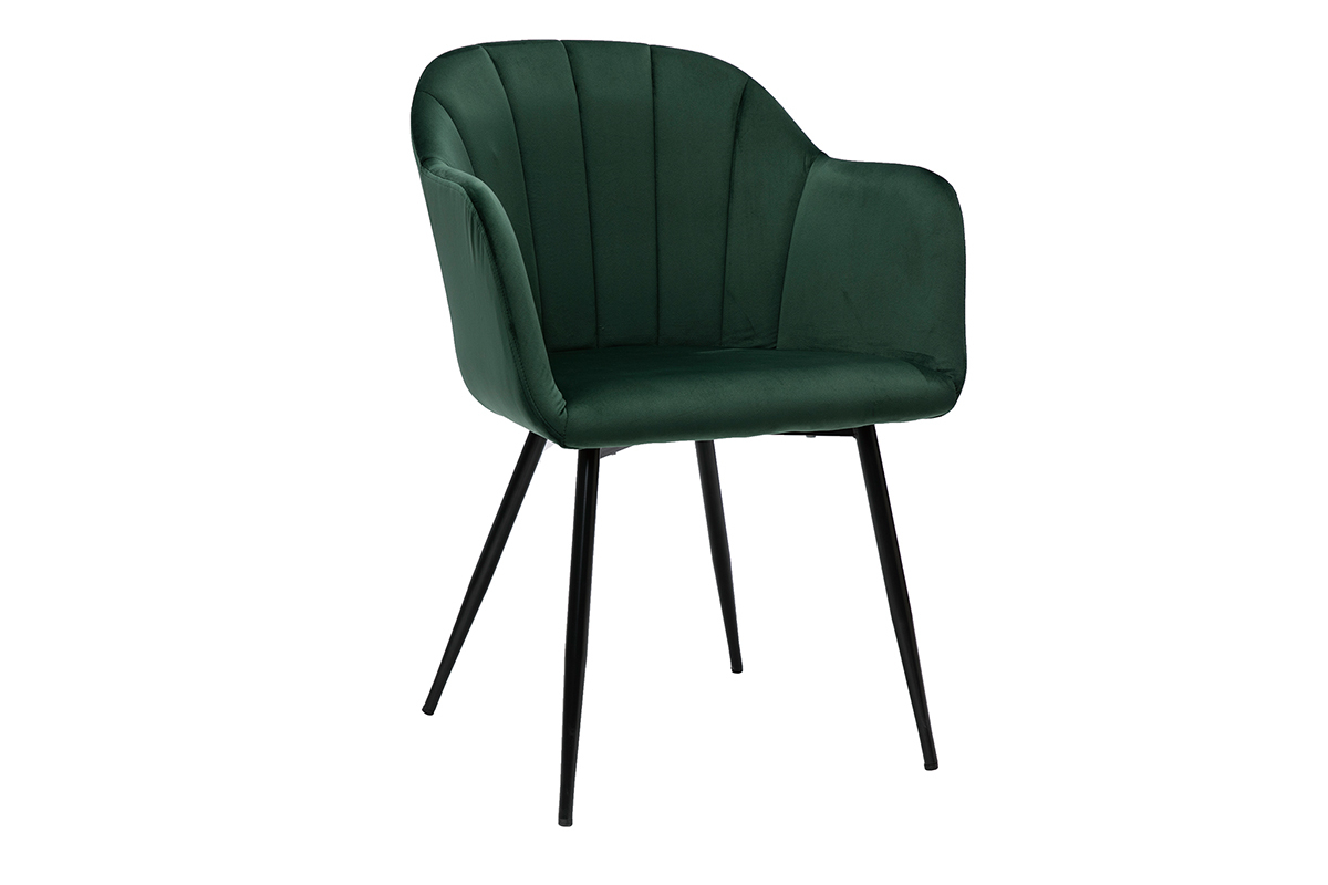 Chaise design en tissu velours vert fonc� et m�tal noir MILLY