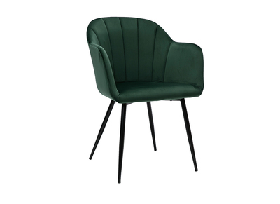 Chaise design en tissu velours vert fonc&eacute; et m&eacute;tal noir MILLY