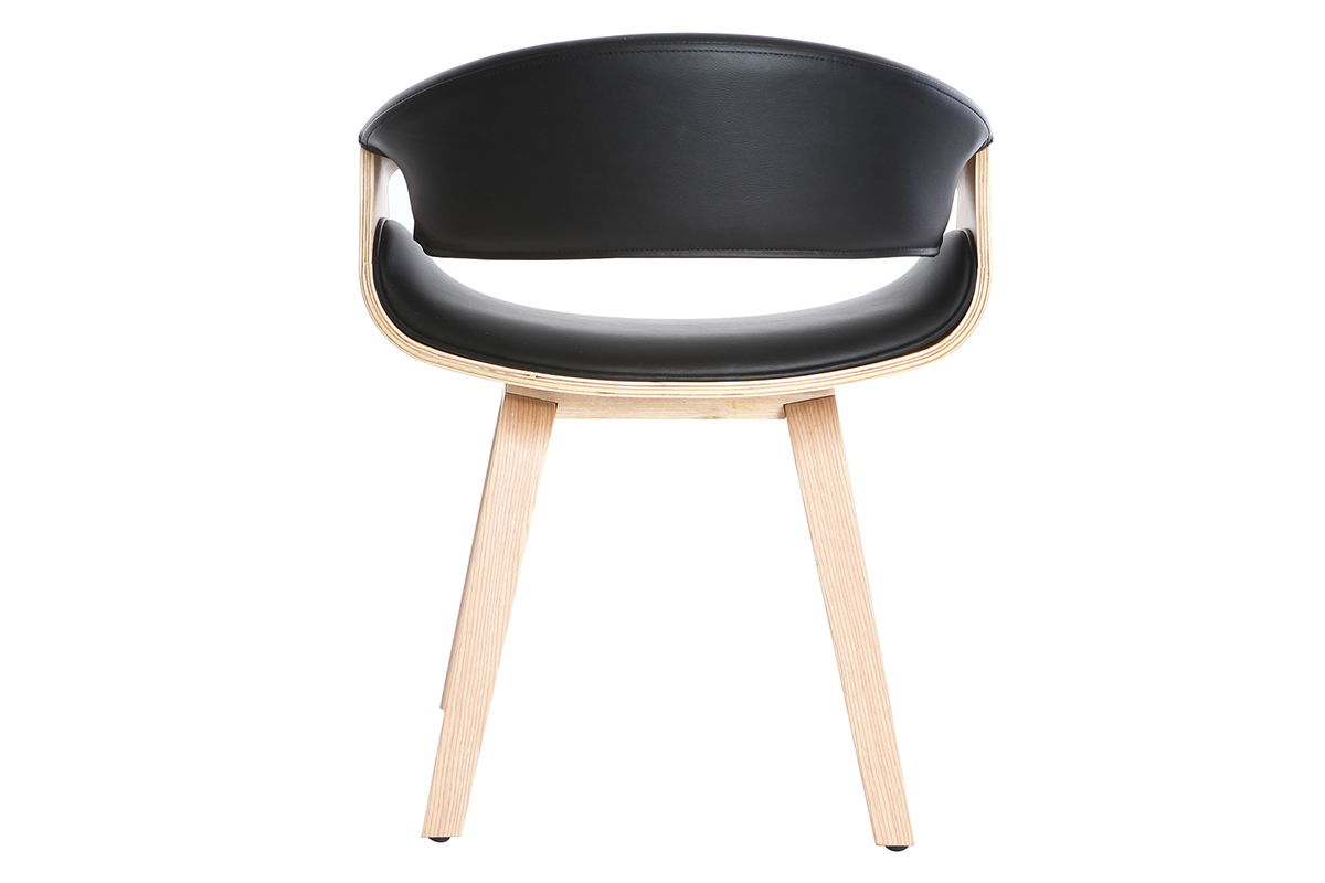 Chaise design en bois clair et polyur�thane noir, vue de dos, avec accoudoirs et pieds robustes.
