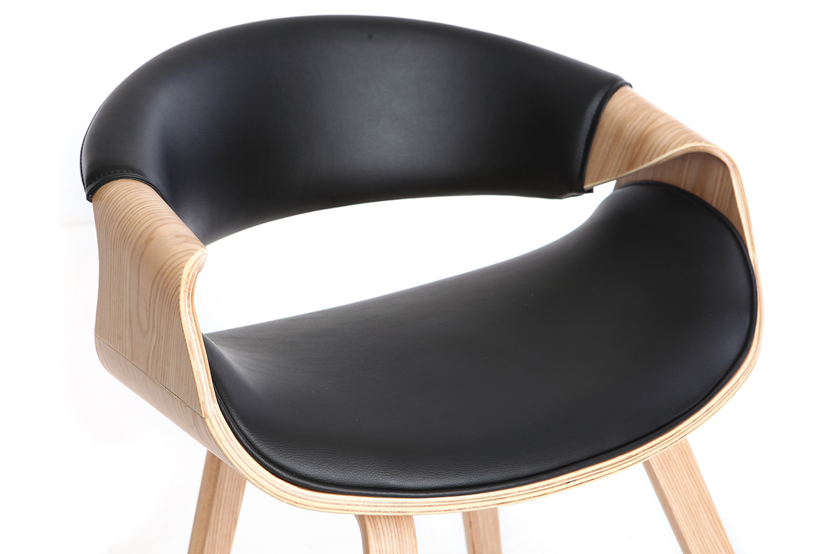 Chaise design ARAMIS, bois clair et rev�tement noir, vue de trois quarts.
