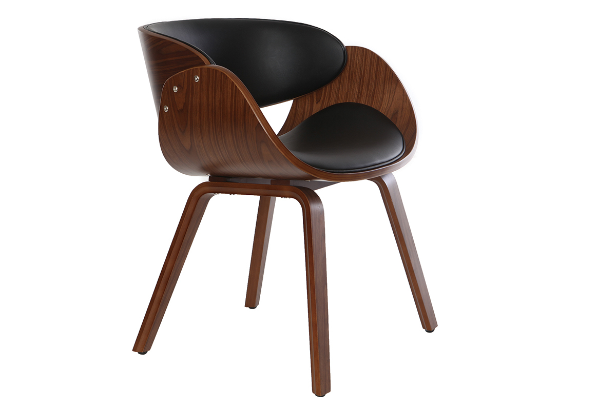 Chaise design noir et bois fonc� noyer BENT