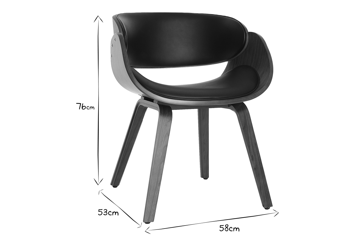 Chaise design noir et bois fonc� noyer BENT