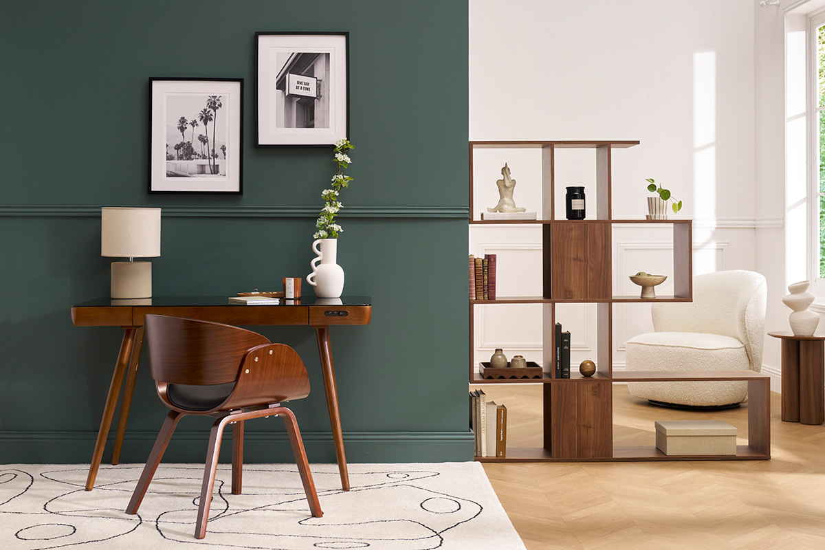 Chaise design noir et bois fonc� noyer BENT