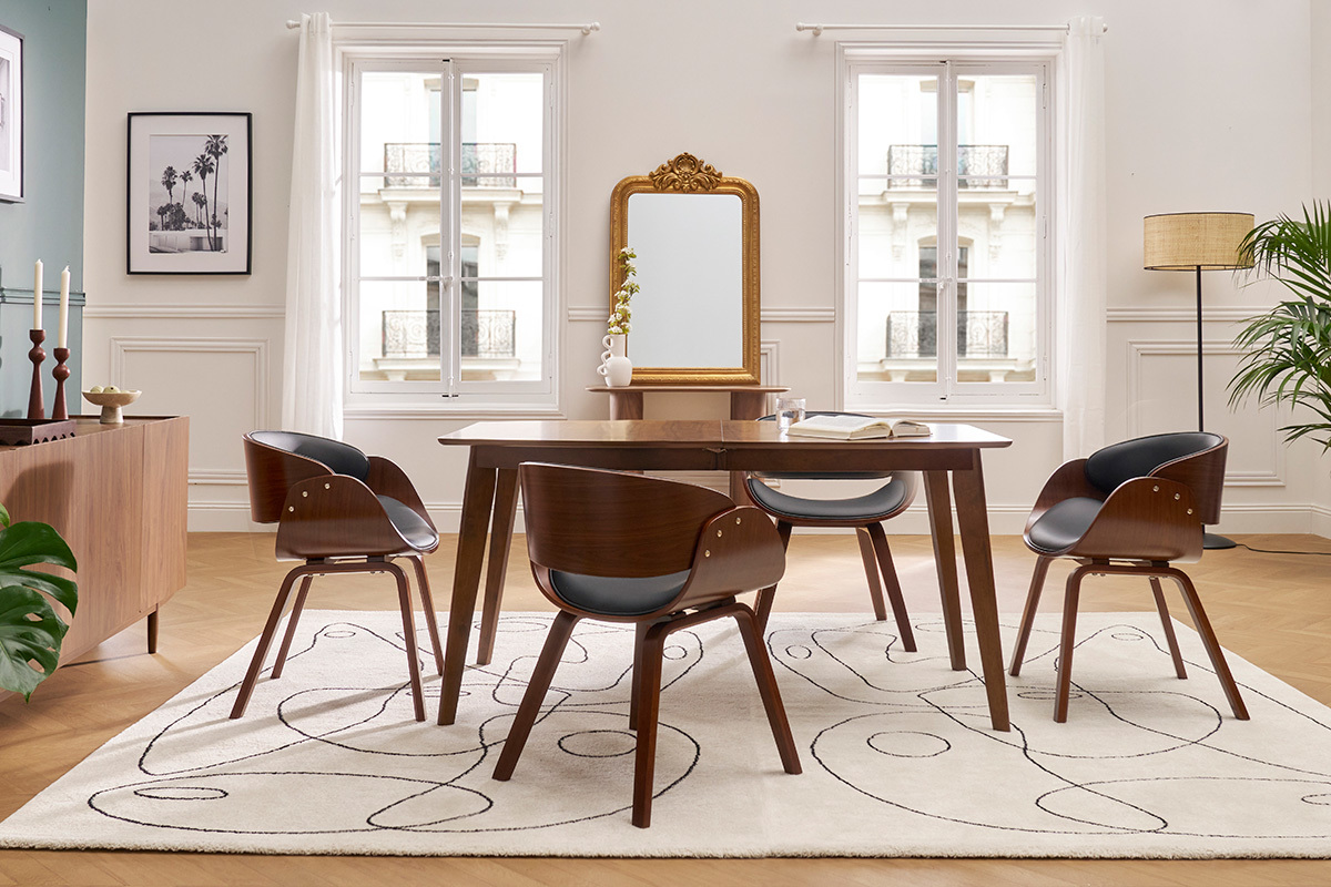 Chaise design noir et bois fonc� noyer BENT