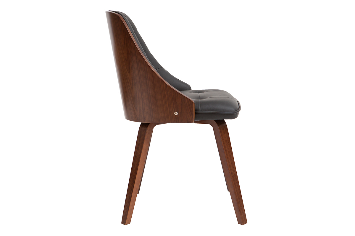 Chaise design noir et bois fonc� noyer FLUFFY