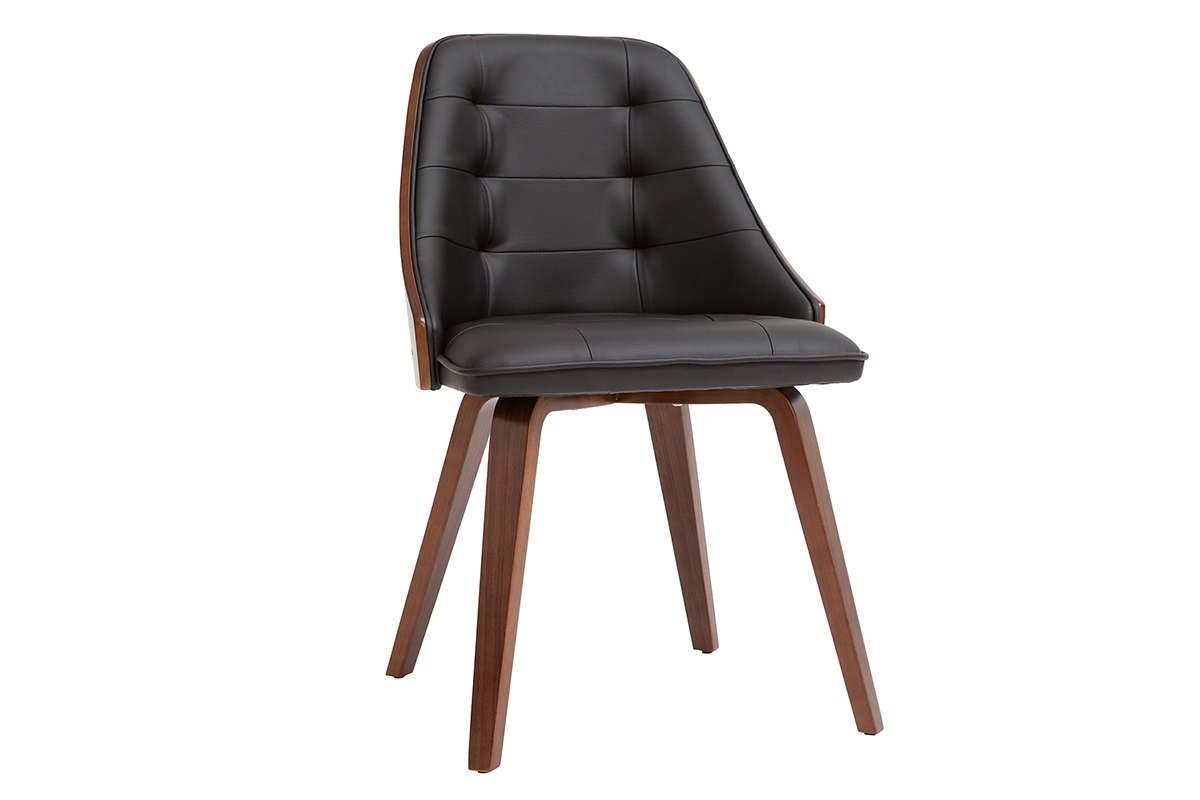 Chaise design noir et bois fonc� noyer FLUFFY
