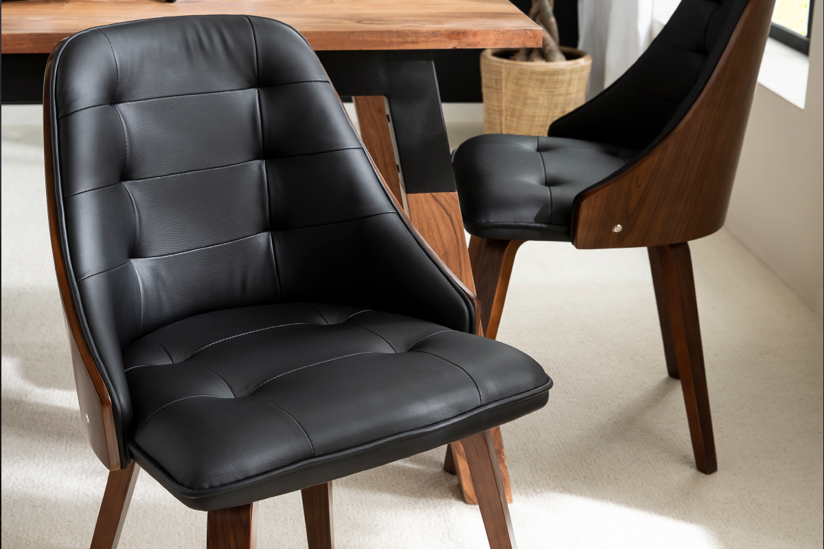 Chaise design noir et bois fonc� noyer FLUFFY