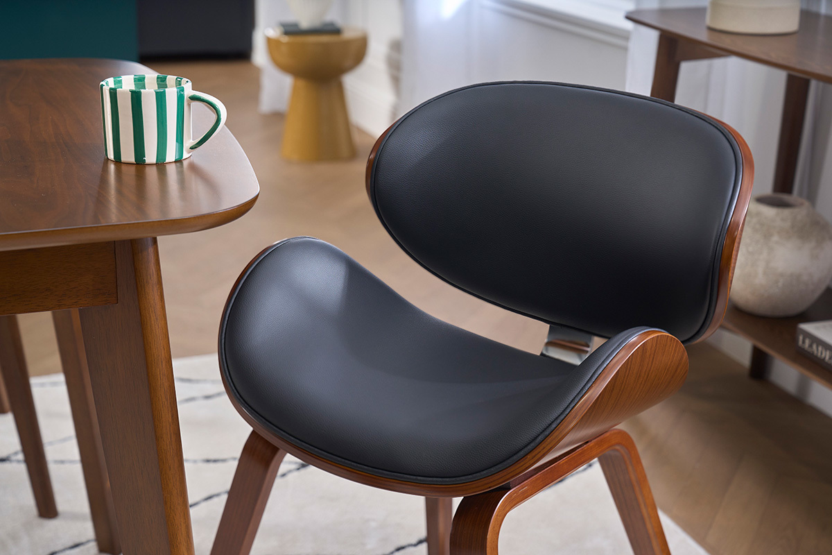 Chaise design noir et bois fonc� noyer WALNUT