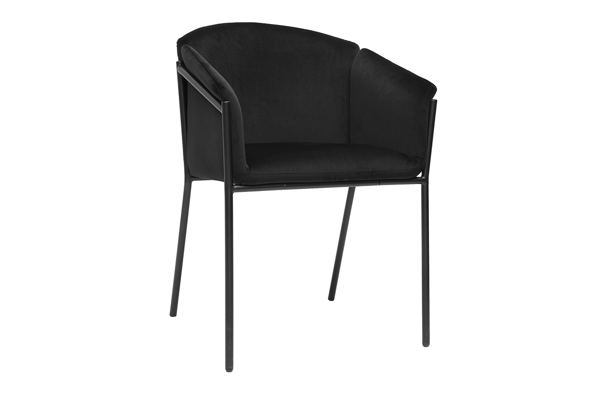 Chaise noire en tissu velours et m�tal BRIANE, vue de 3/4.