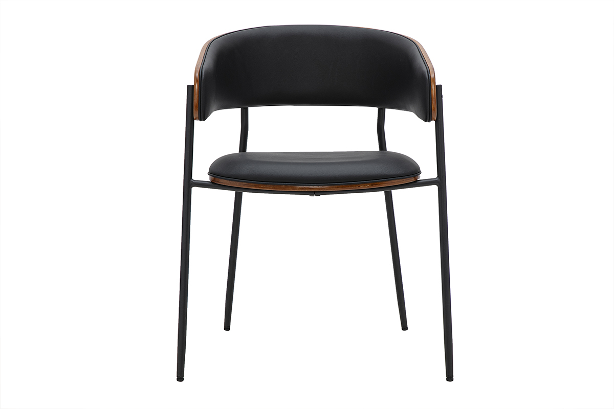 Chaise design noire et bois fonc� DANTE vue de face avec dossier enveloppant