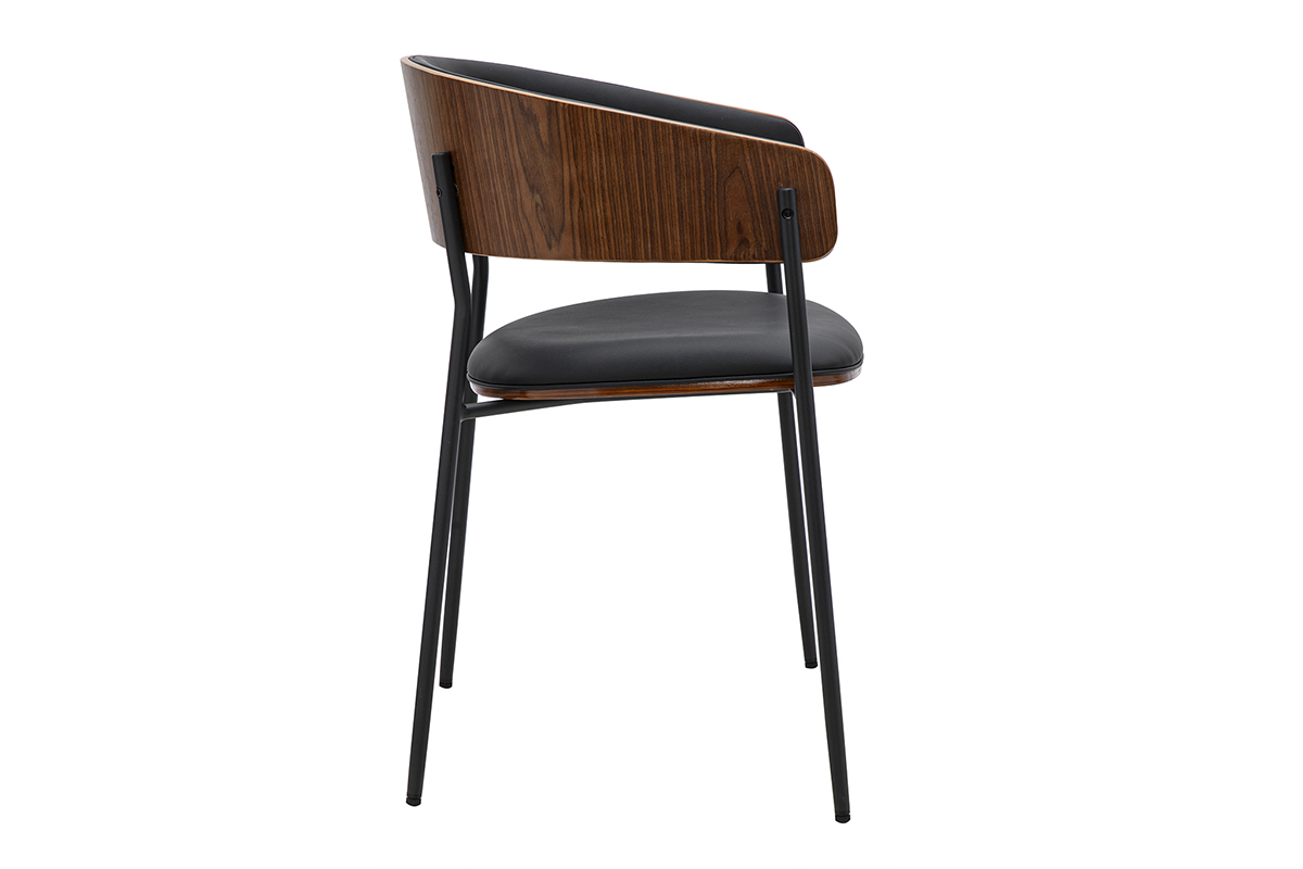 Chaise design noire avec dossier en bois fonc�, vue de profil