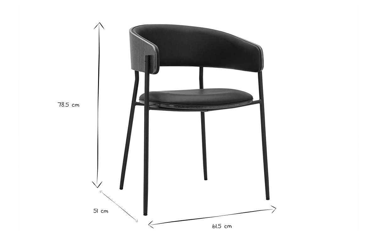 Dimensions de la chaise design DANTE en noir et blanc, 78.5 cm de hauteur, 51 cm de profondeur et 61.5 cm de largeur.
