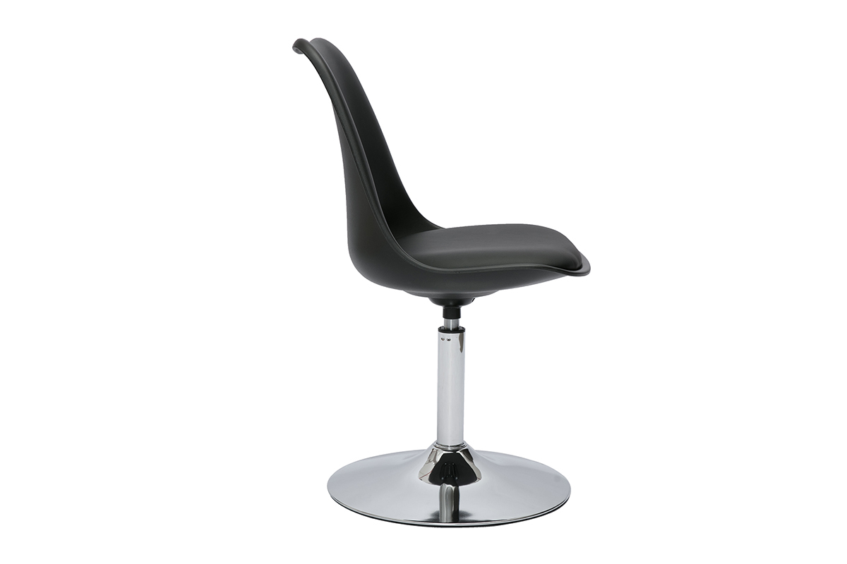 Chaise design pivotante noire en polypropyl�ne et acier chrom�, mod�le STEEVY, vue de profil.