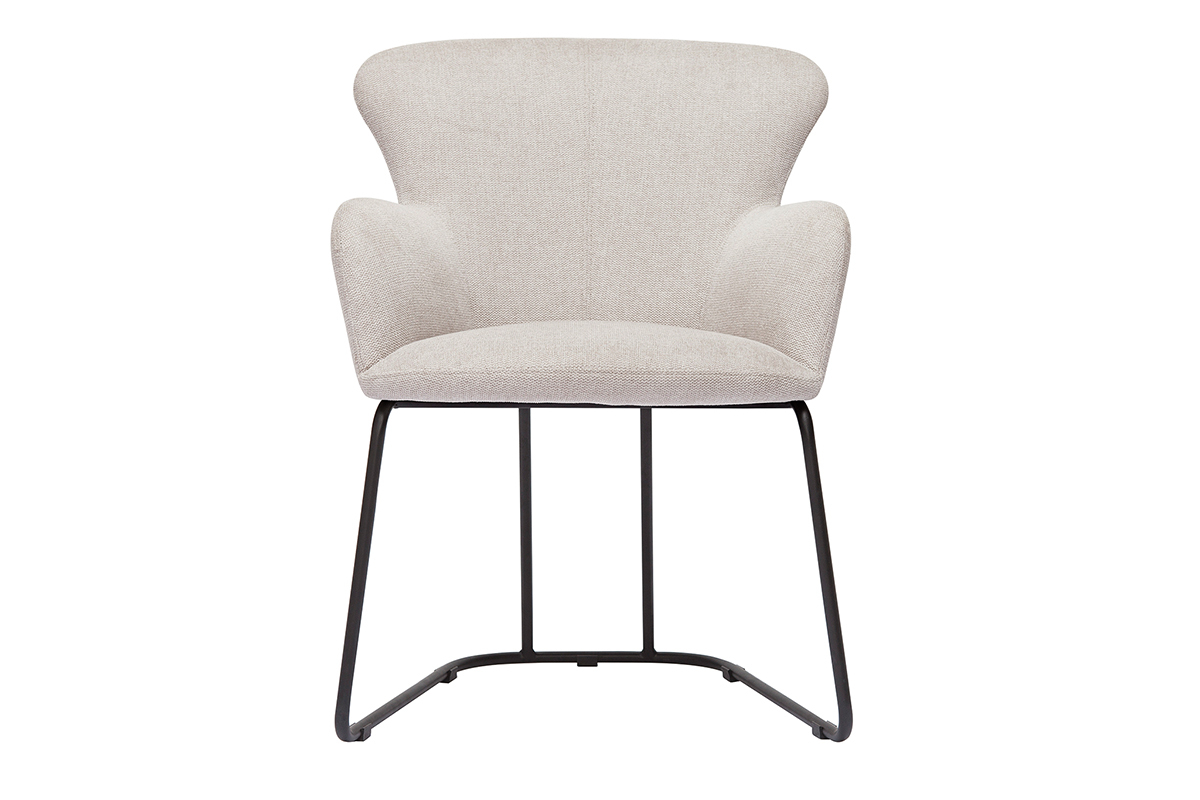 Chaise en tissu effet velours textur� beige et m�tal noir BRITT