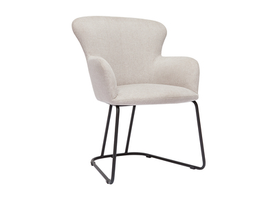 Chaise en tissu effet velours textur&eacute; beige et m&eacute;tal noir BRITT
