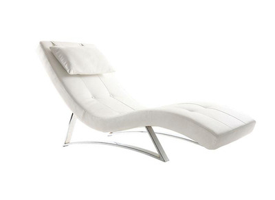 Chaise longue design blanc et acier chrom&eacute; BARTY