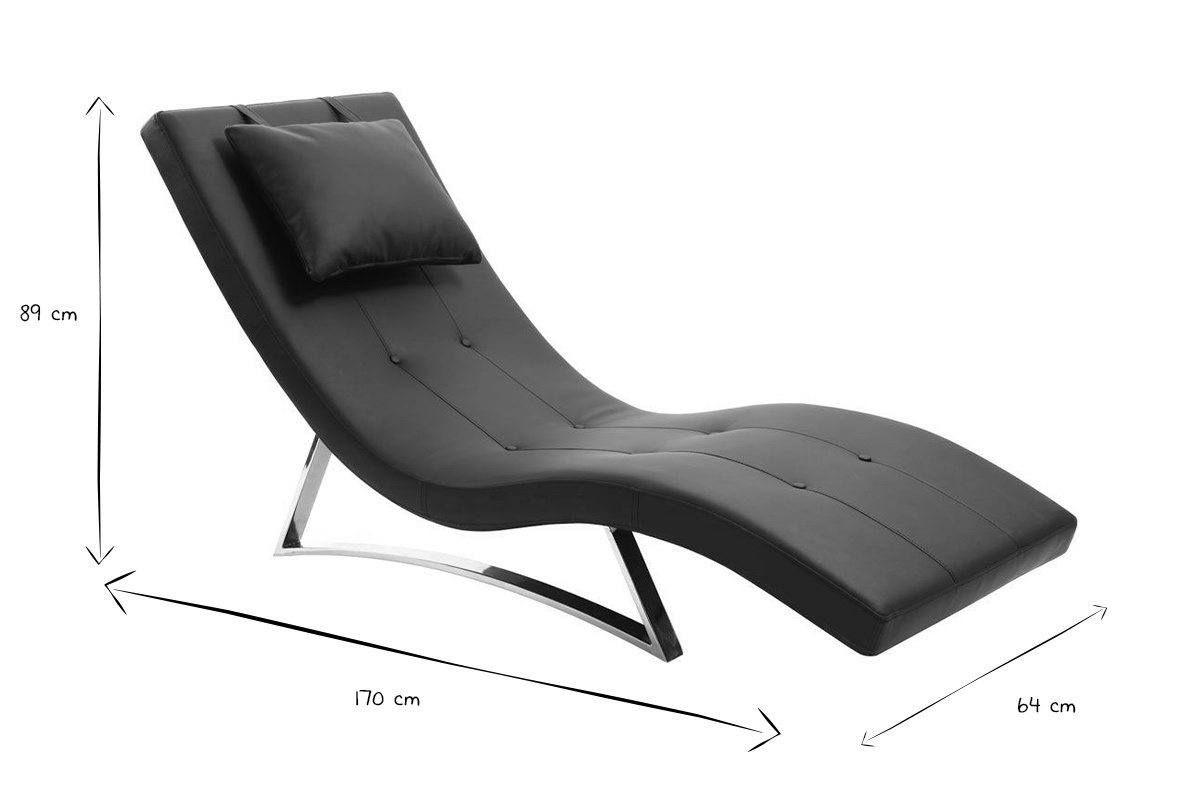 Dimensions de la chaise longue BARTY en noir et blanc: 89 cm de haut, 170 cm de long, 64 cm de large.