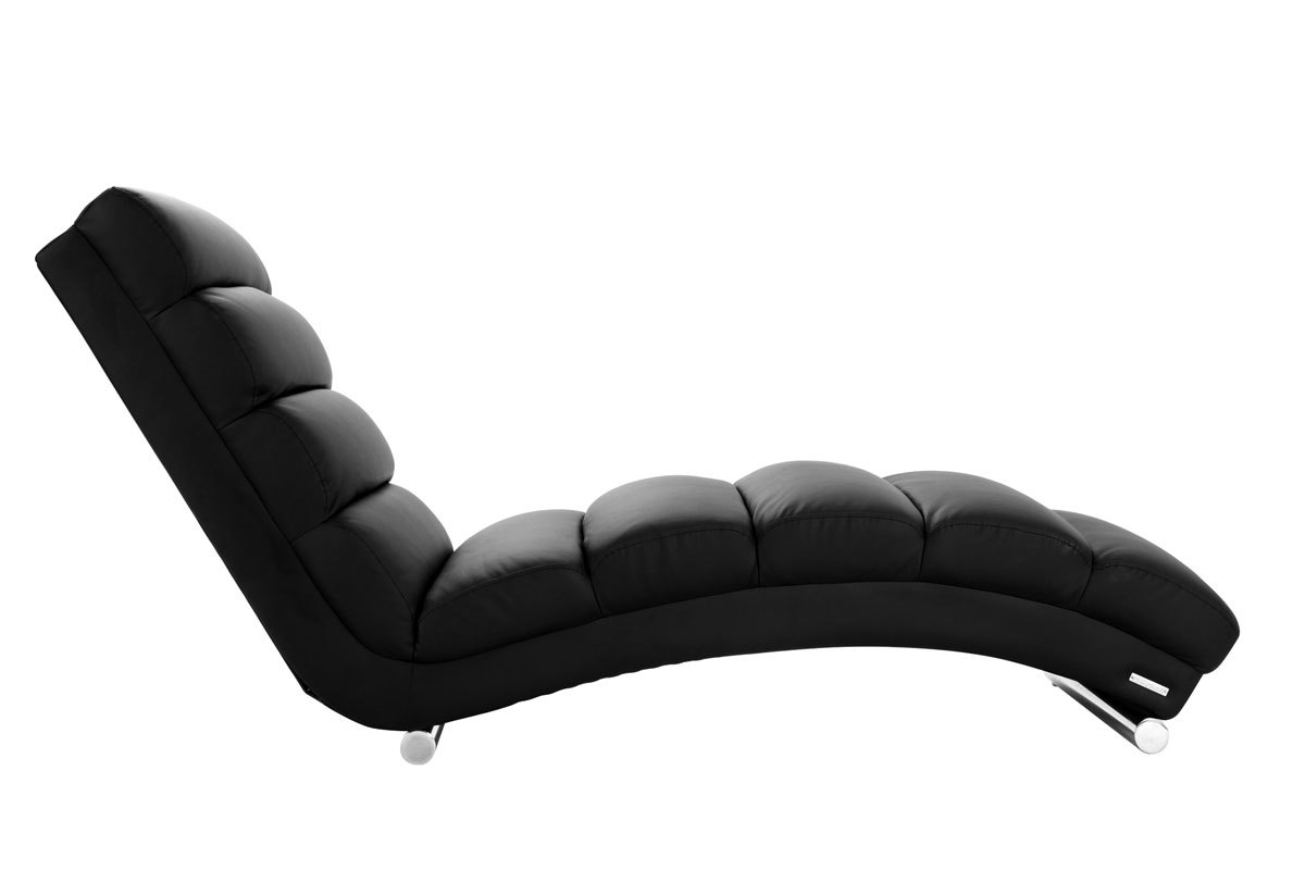 Chaise longue TAYLOR noire en polyur�thane et acier chrom�, vue de profil.