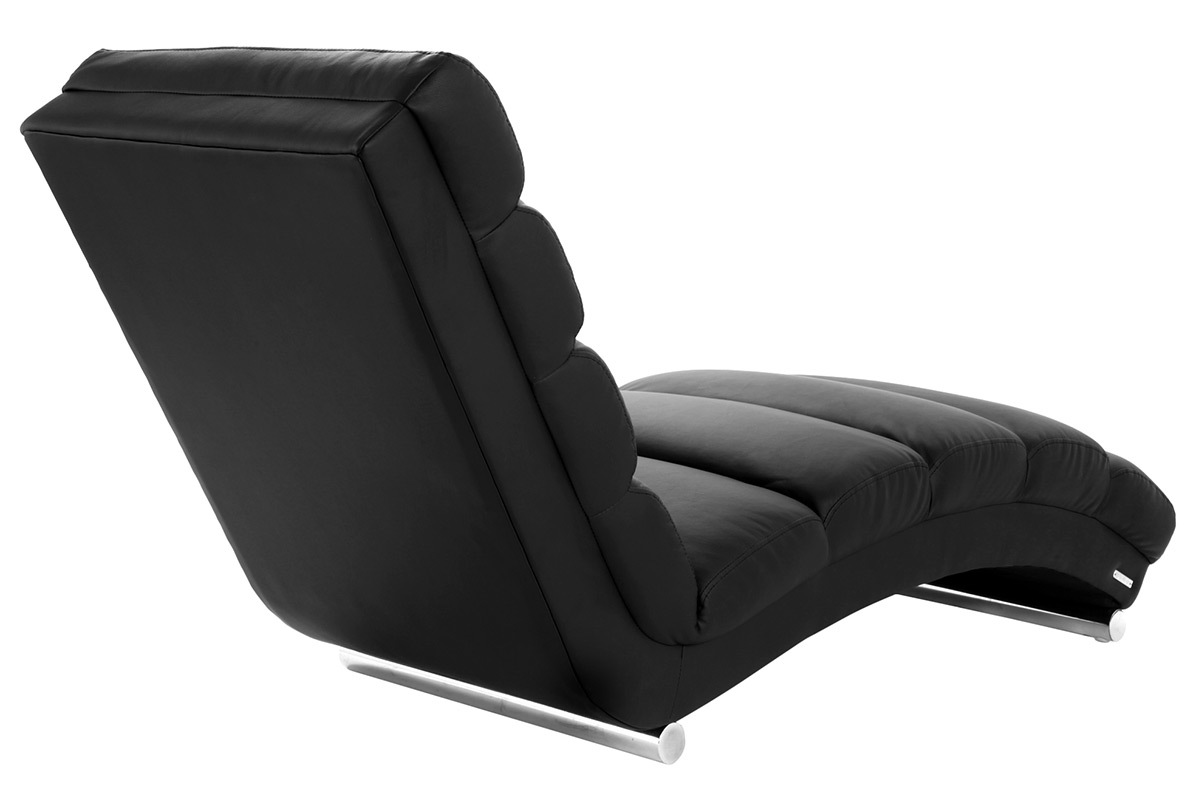 Chaise longue design noir, vue de dos avec structure en acier chrom�.
