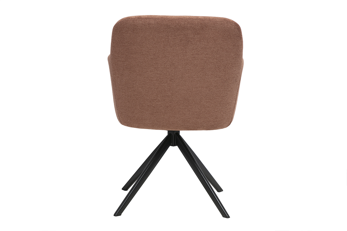 Vue de dos de la chaise pivotante 360� en tissu chenille terre br�l�e et m�tal noir AMIKA.