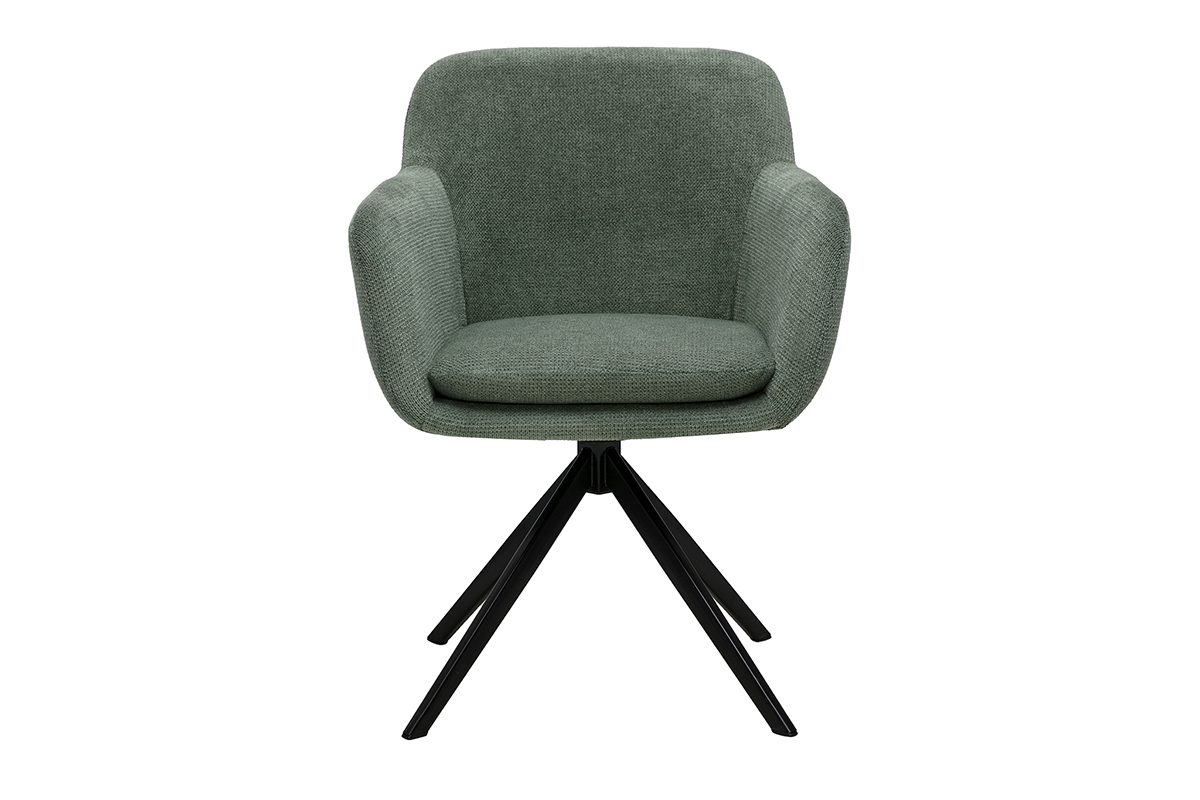 Chaise pivotante 360� en tissu chenille vert kaki et m�tal noir, vue de face