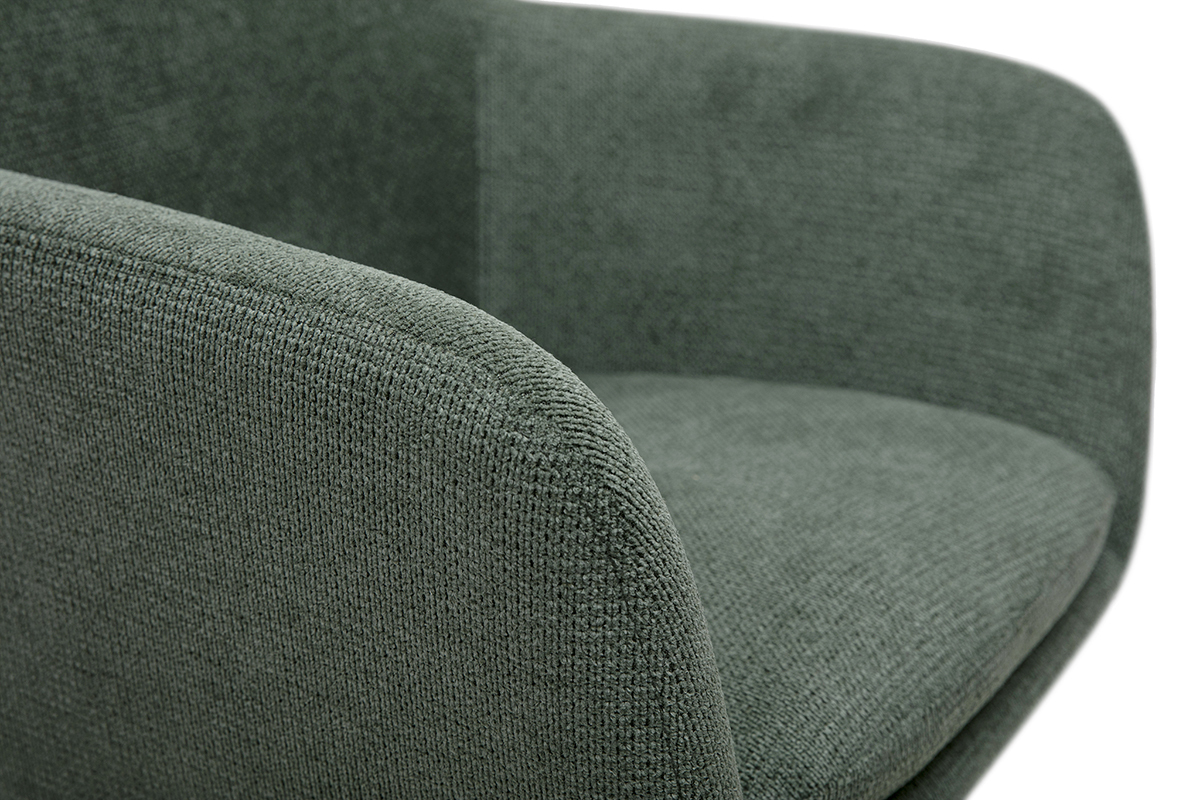 Chaise pivotante 360� en tissu chenille vert kaki vue de pr�s, d�tail du rev�tement.