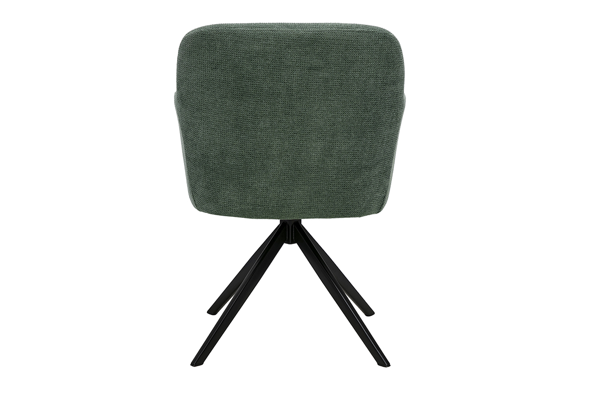 Chaise pivotante 360� vue de dos en tissu chenille vert kaki et pi�tement m�tal noir