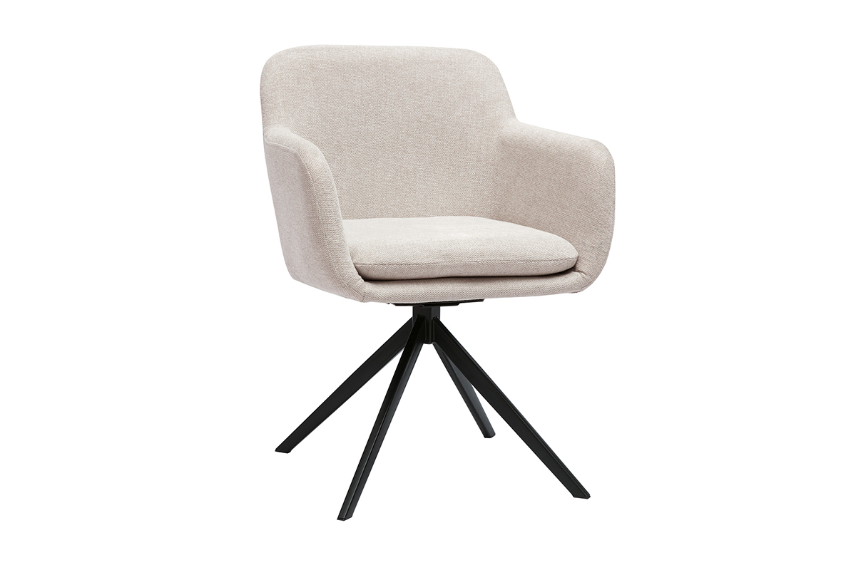 Chaise pivotante 360� beige effet velours avec pieds en m�tal noir vue de 3/4.