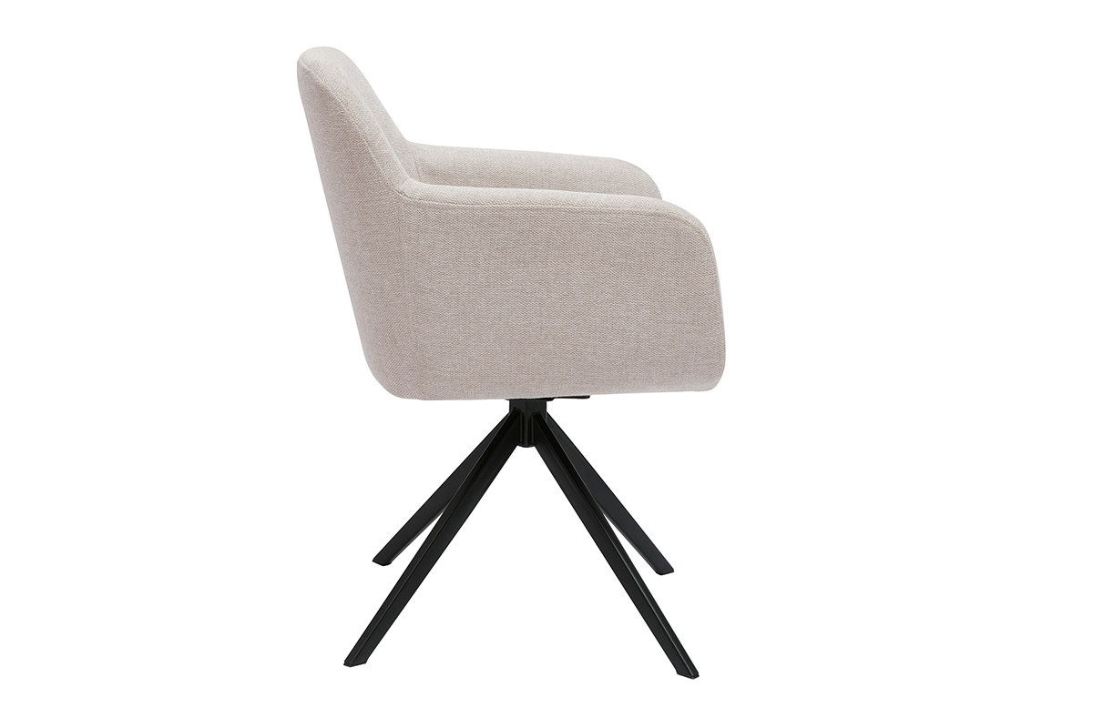 Chaise pivotante beige en tissu effet velours, vue de profil, base en m�tal noir.