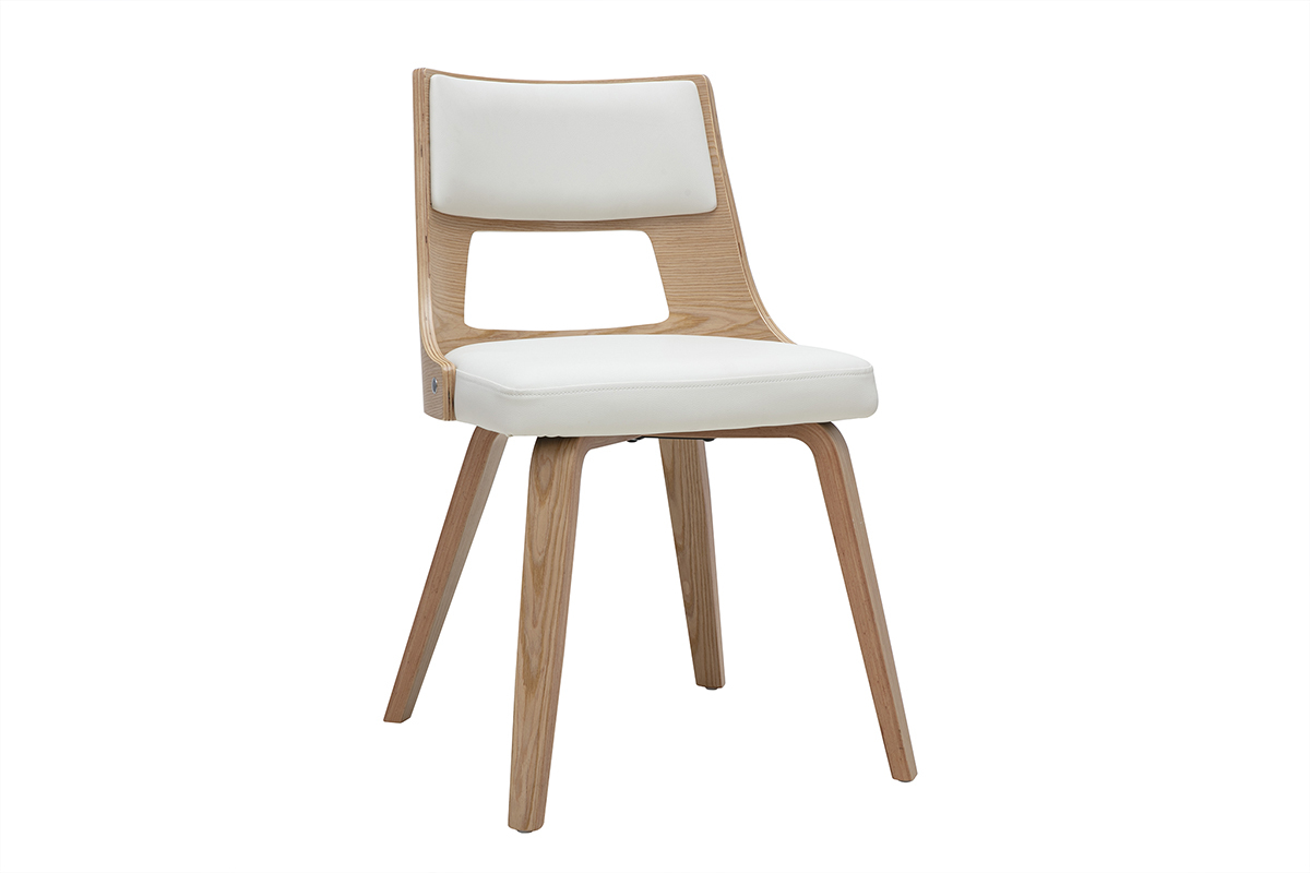 Chaise scandinave blanc et bois clair GARBO, design nordique, assise rembourr�e, structure en bois, style �l�gant.