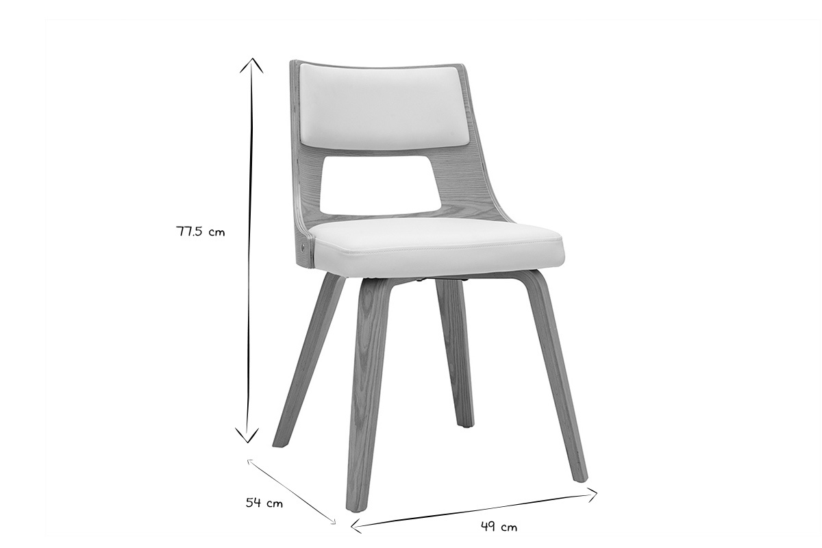 Dimensions de la chaise scandinave blanc et bois clair GARBO, design nordique, pieds en bois, assise rembourr�e.