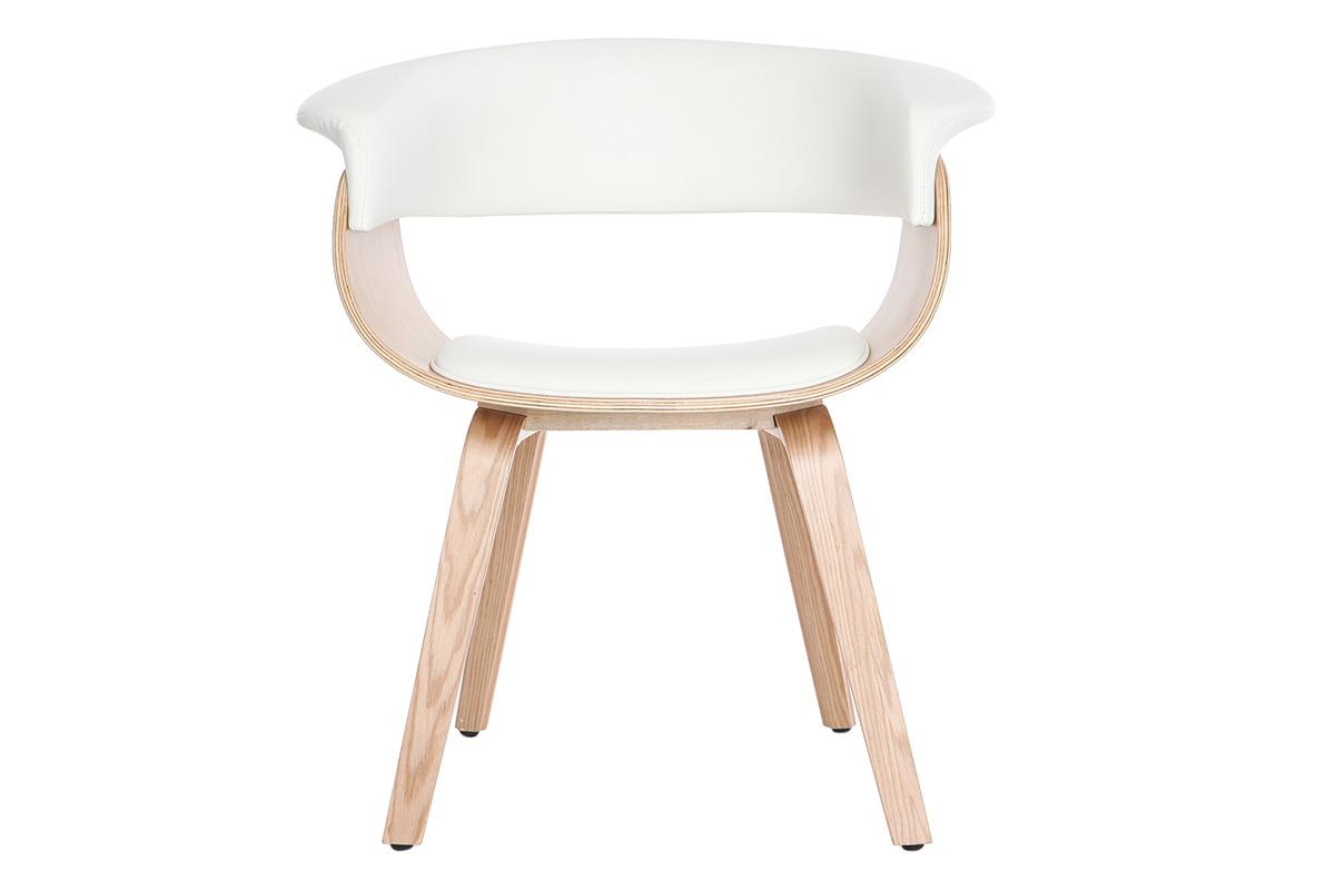 Chaise scandinave en bois clair et polyur�thane blanc, vue de face.