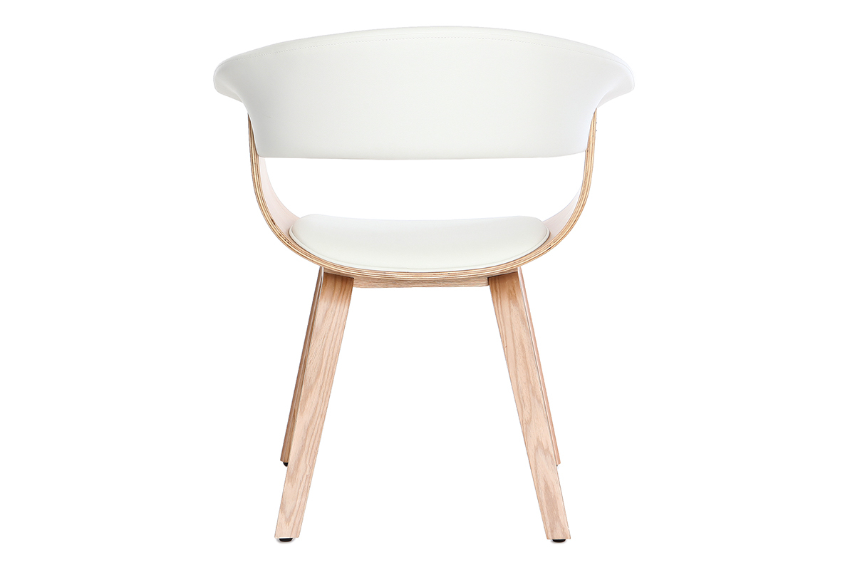 Chaise scandinave blanc et bois vue de dos avec accoudoirs.