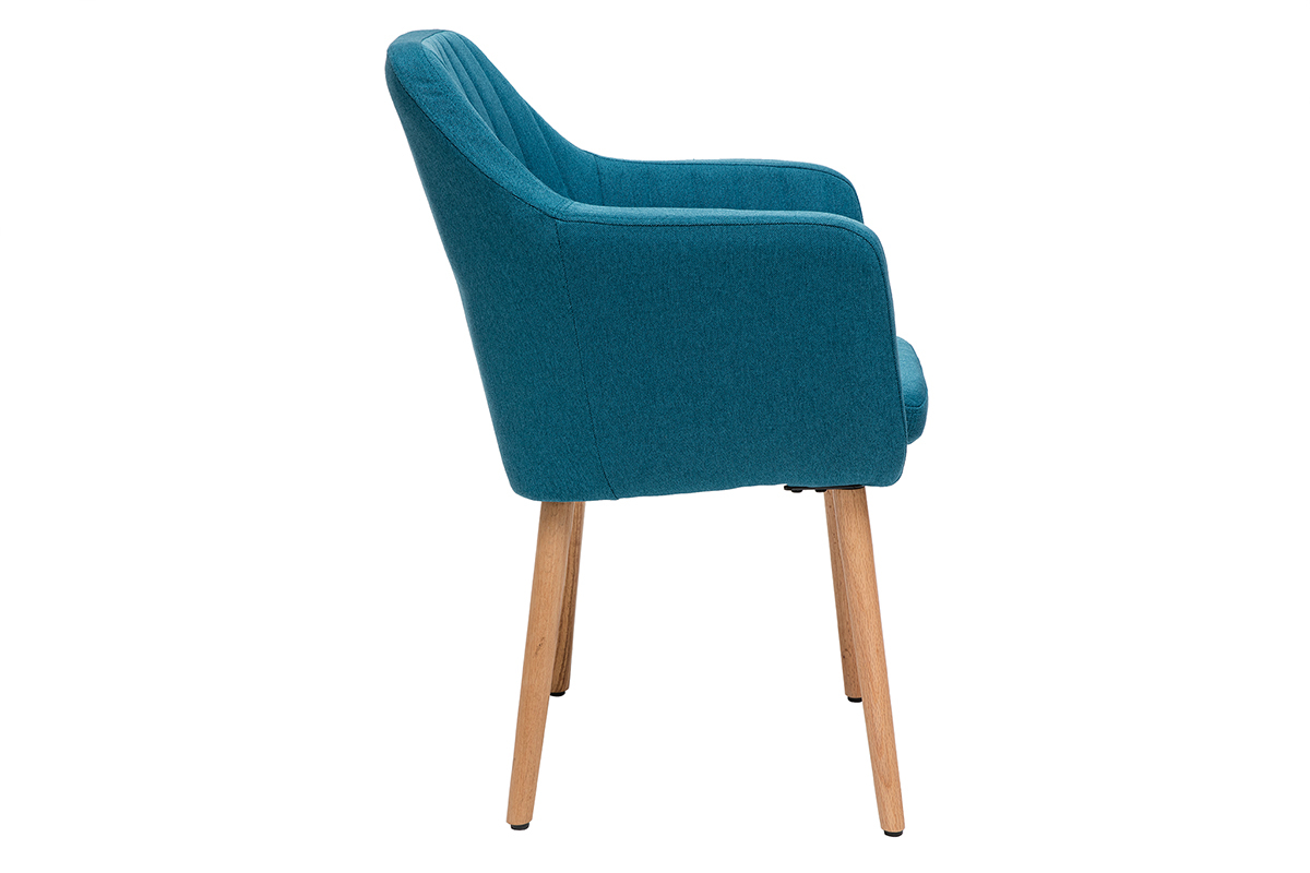Chaise scandinave bleu canard et bois clair, vue de profil.