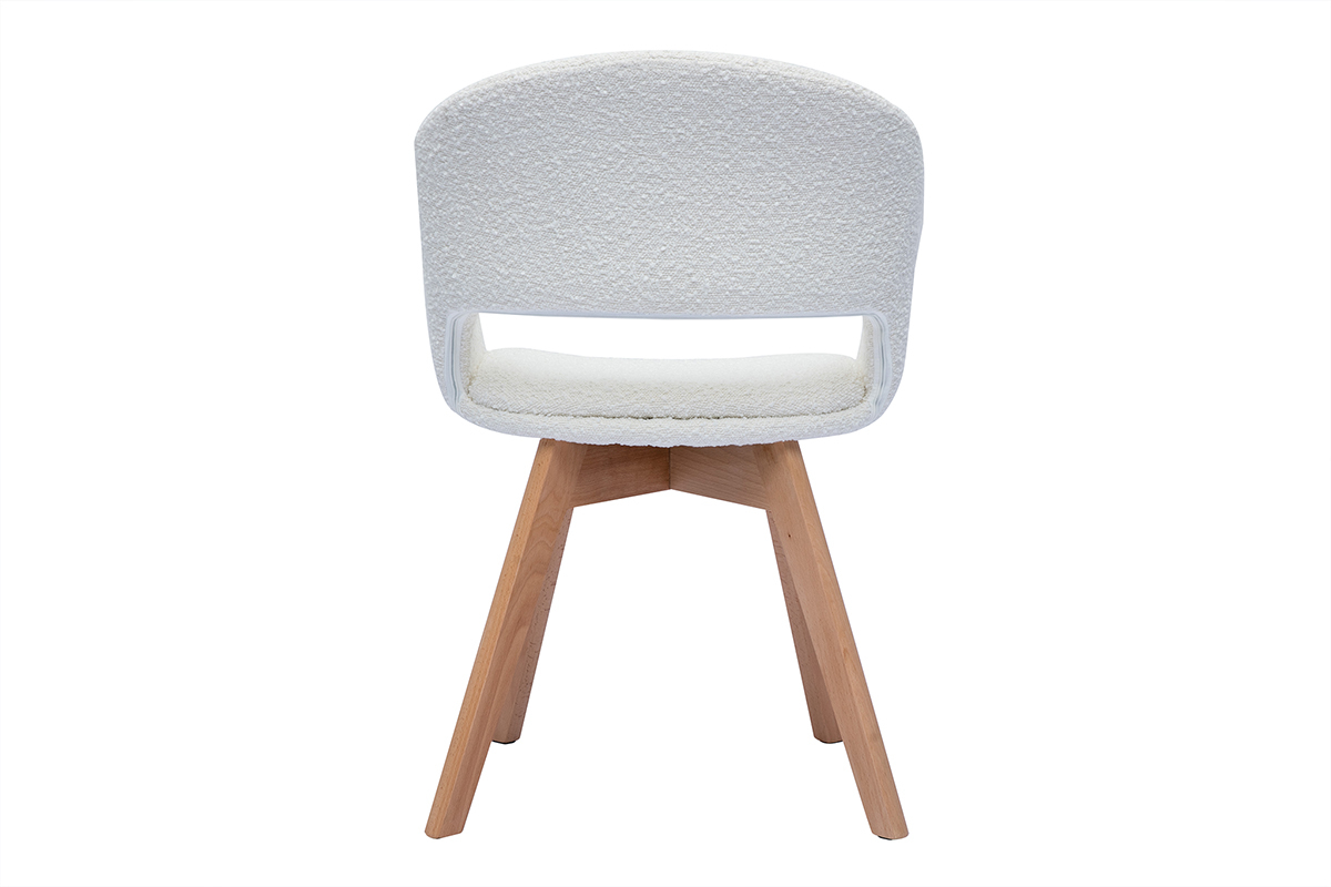 Chaise scandinave en tissu effet laine boucl�e blanc et bois clair massif PRISMA