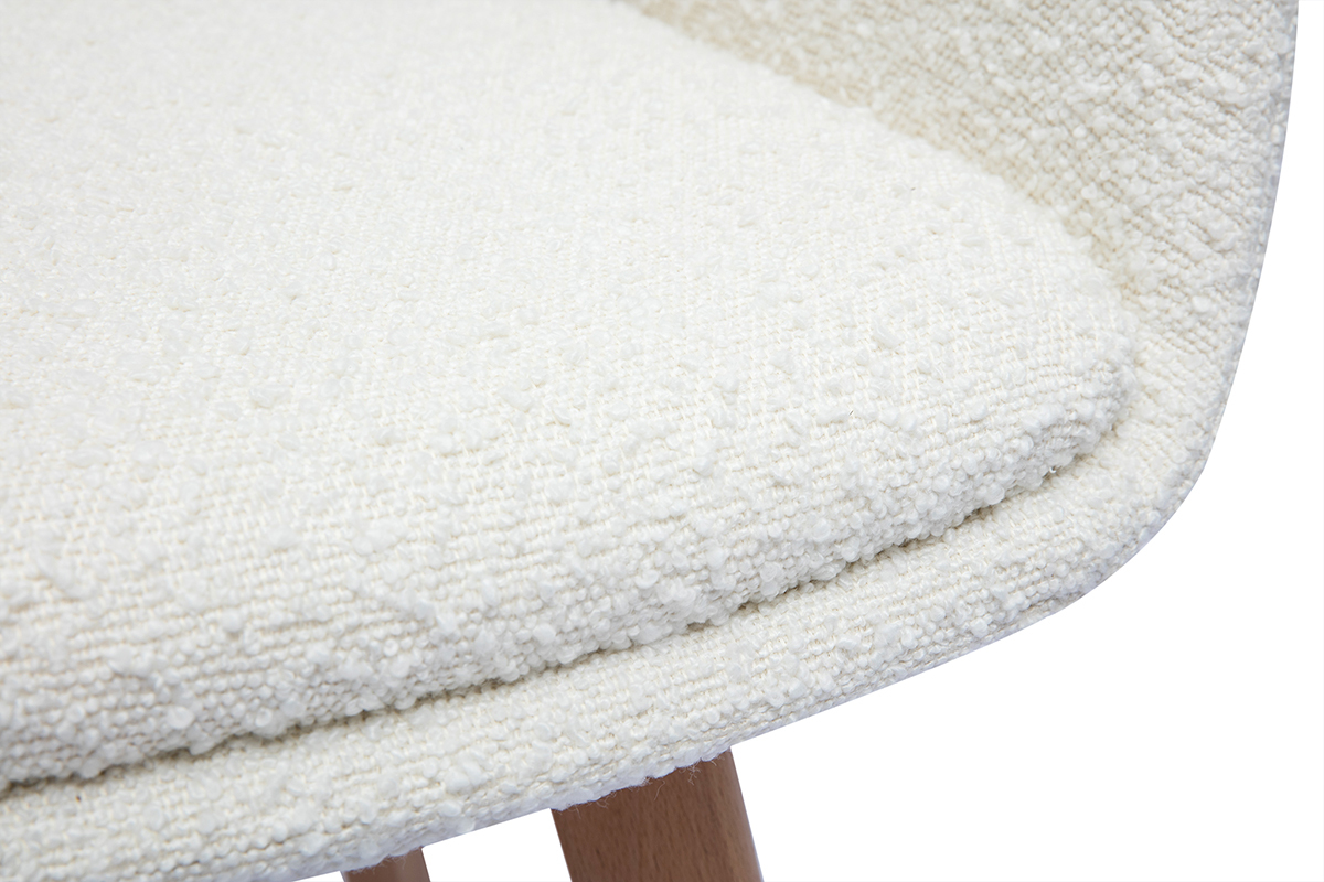 Chaise scandinave en tissu effet laine boucl�e blanc et bois clair massif PRISMA