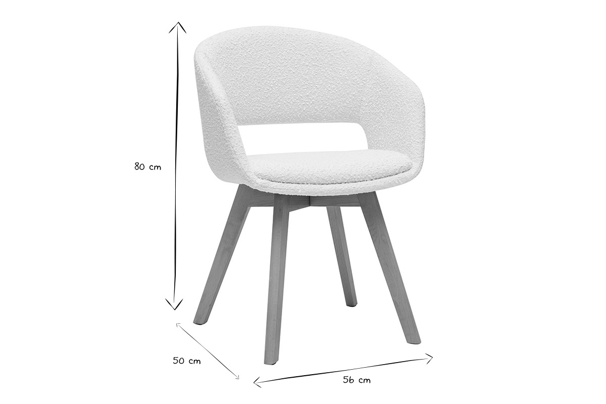 Chaise scandinave en tissu effet laine boucl�e blanc et bois clair massif PRISMA