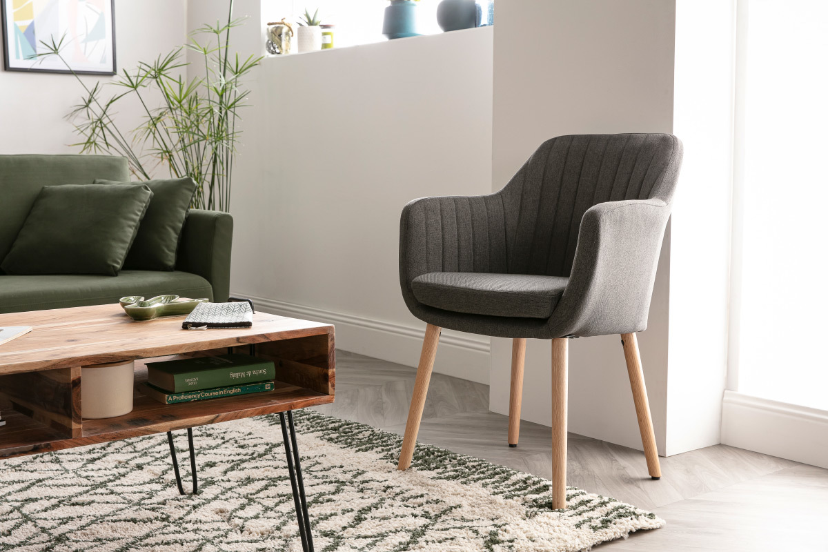 Chaise scandinave en tissu gris anthracite et bois clair ALEYNA