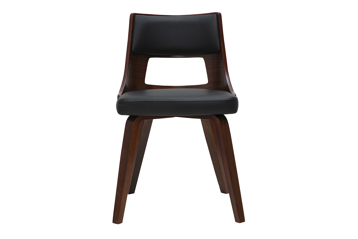 Chaise vintage noir et bois fonc� GARBO avec dossier incurv�.