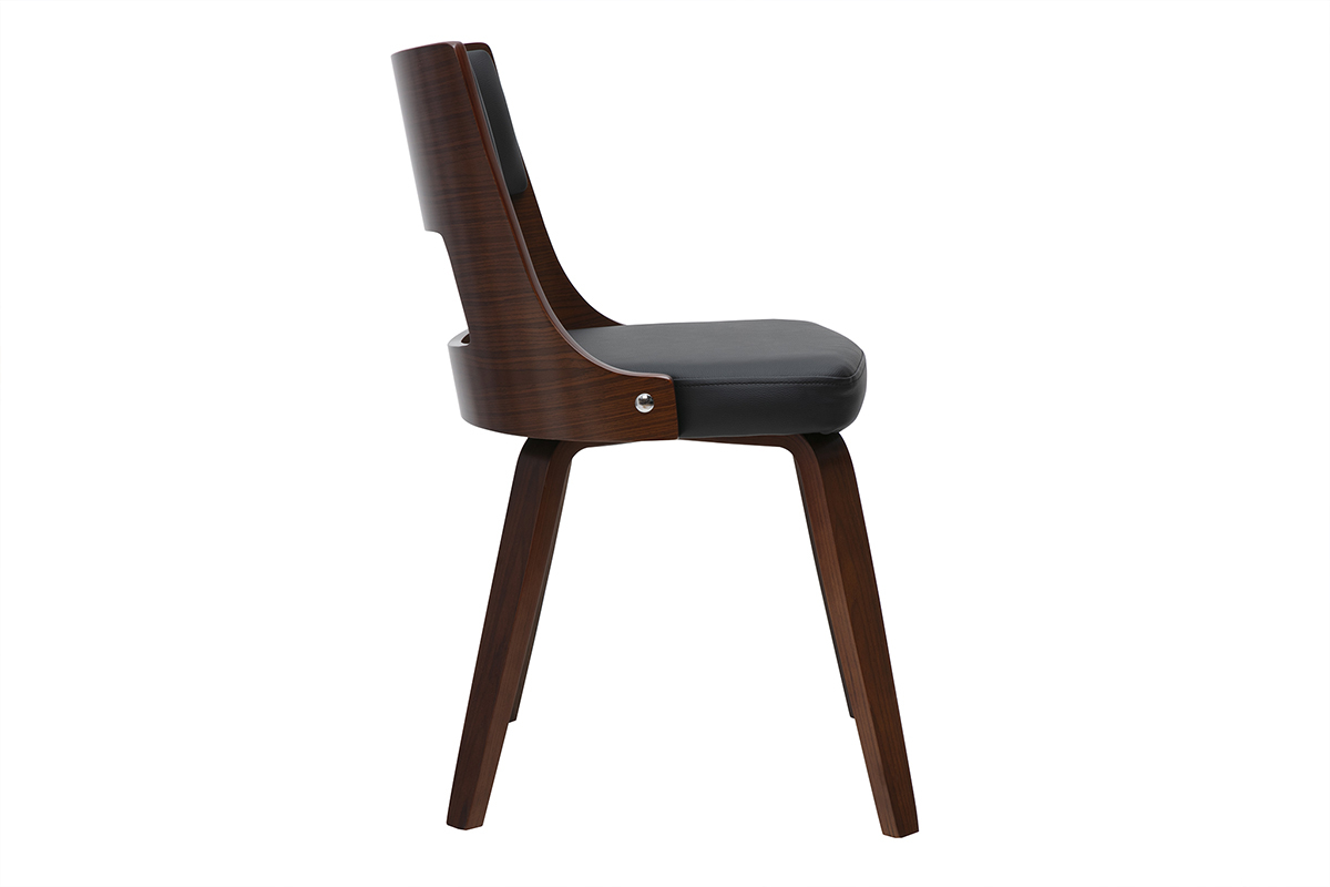 Chaise vintage GARBO noire et bois fonc� avec dossier ajour� et assise rembourr�e.