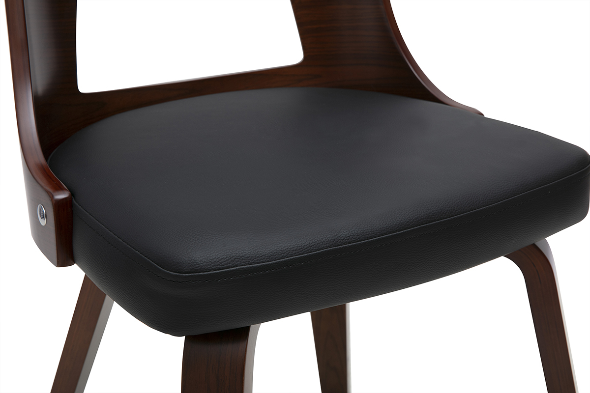 Chaise vintage en bois fonc� et polyur�thane noir GARBO, design r�tro moderne.